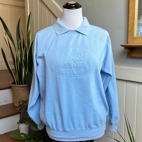 Vintage Puma Sweatshirt with Collar in Sky Blue - Picture 8 of 15
